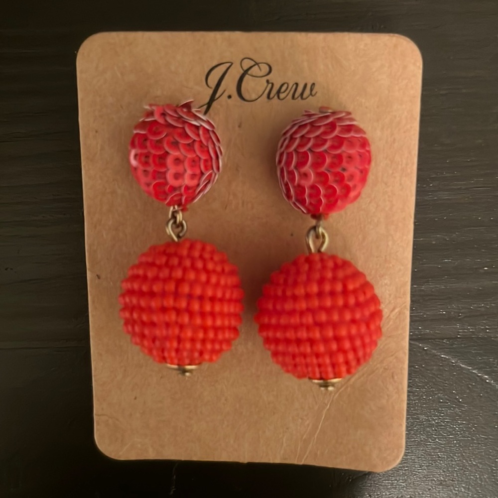 J.Crew and Red Beaded Statement Drop Earrings